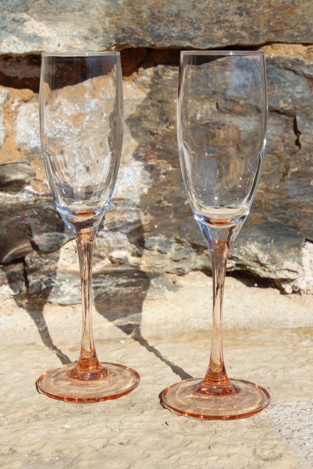 2 Pink Champagne Flutes, Luminarc, Champagne Glasses, Long Stem Glasses