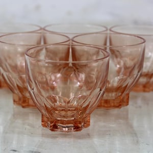 Arcoroc whisky glasses, 6 pink glasses, 7cl, Arcoroc France, squat spirit glasses, whisky tumblers, French vintage, retro, 2 sets available.