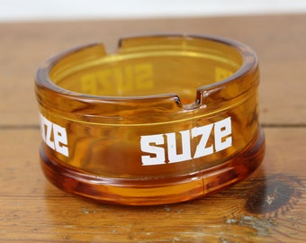 Suze advertising ashtray, French vintage ashtray, aperitif ashtray, amber glassashtray, bistro chic, vintage tobacciana. 3 available.