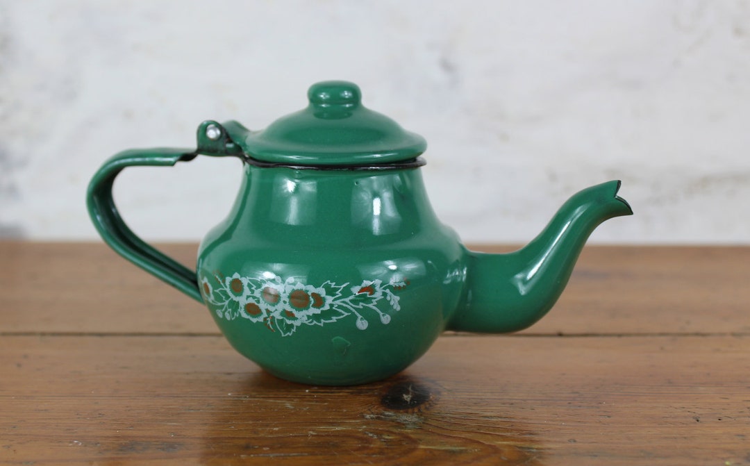 Small Enamel Teapot 250ml Green Floral Enamel Teapot Teapot Etsy
