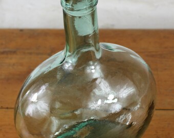 Vintage wine bottle, large oval bottle, wine bottle, 2 litre wine bottle, hand blown, demijohn, aqua green bottle, Mediterranean beach decor