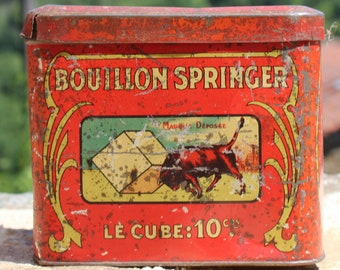 Vintage French tin, stock cube tin, Bouillon Springer, French kitchen tin, collectible tin, kitchen cannister, 1930&#39;s tin,