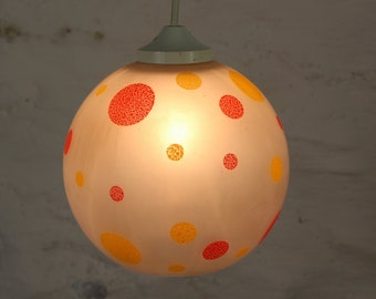 Fabulous 60's Retro lampshade, opaque glass with circular detail, 1960's ceiling light, open globe lampshade, French vintage lighting.