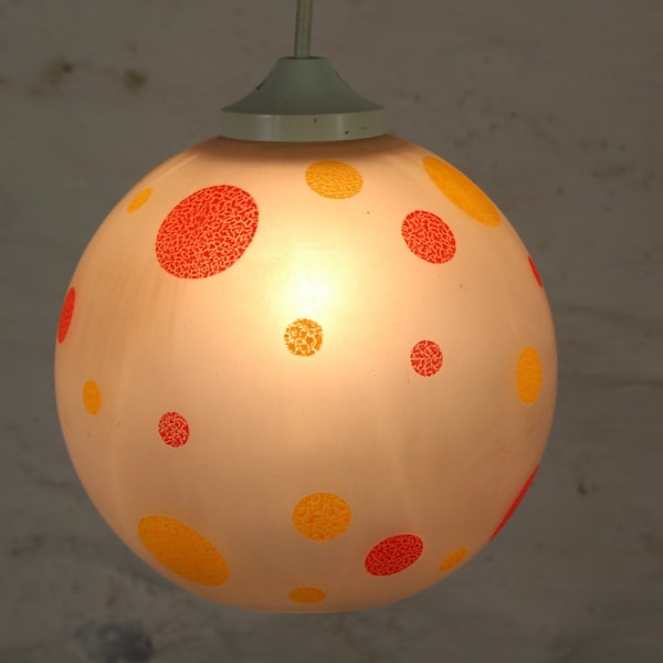 Fabulous 60's Retro lampshade, opaque glass with circular detail, 1960's ceiling light, open globe lampshade, French vintage lighting.