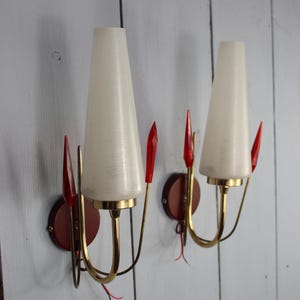 2 large French wall sconce, French vintage lighting, 2 wall lights, tulip white glass shades, 70&#39;s wall sconce, bedroom lights, retro light.