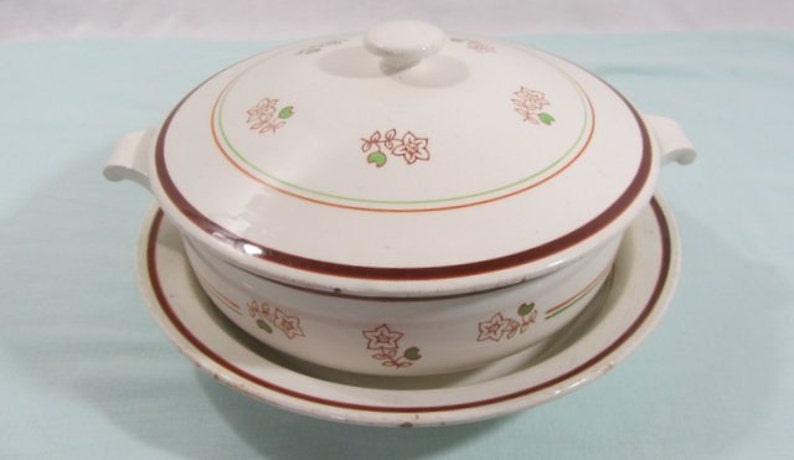 1950/'s, soup tureen French vintage serving bowl /& plate serving platter hand finished /'Katy/' Tureen French vintage Gien ceramics