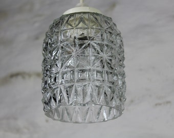 Small glass lampshade, french vintage ceiling light, textured glass lampshade, pressed glass ceiling light, vintage pendant light.