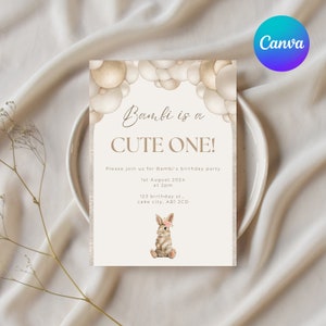 Neutral 1st Birthday Party Invitation, Beige One Party Invitation, Cute One Party Invite, Boy Girl Birthday Invite