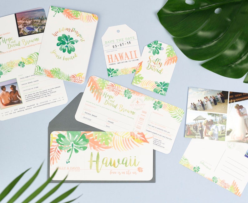 Wedding Stationery Set for Tropical Destination Wedding Custom colours at no extra charge