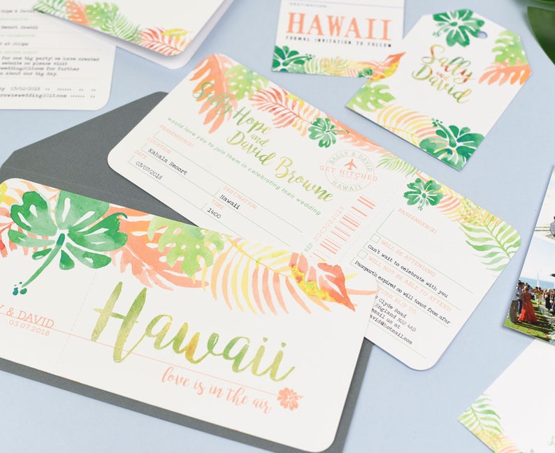 Wedding Stationery Set for Tropical Destination Wedding Custom colours at no extra charge