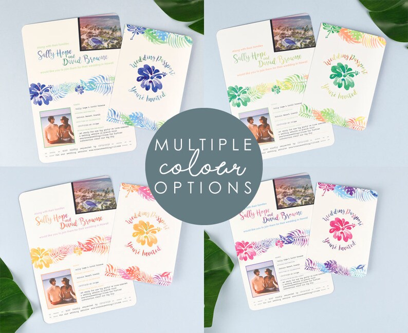 Wedding Stationery Set for Tropical Destination Wedding Custom colours at no extra charge