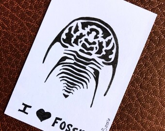 I Heart Fossils Trilobite Sketch Card