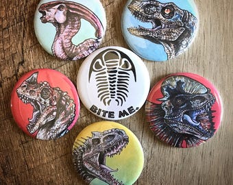 Jurassic Park / Dinosaur Sketch Card Assorted Pins and Magnets