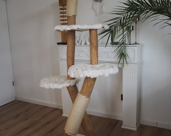 Solid wood scratching post natural wood cat tree cat scratching post white large sisal