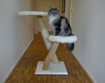 Solid wood scratching post S 2 levels