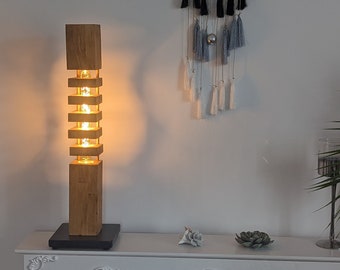 Rustic table lamp made of real spruce wood with LED filament light