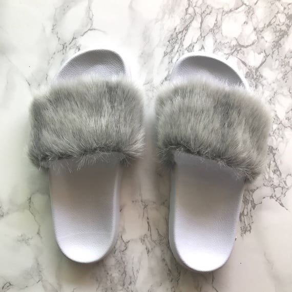 fluffy grey slides
