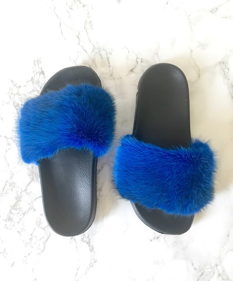 blue fluffy slides