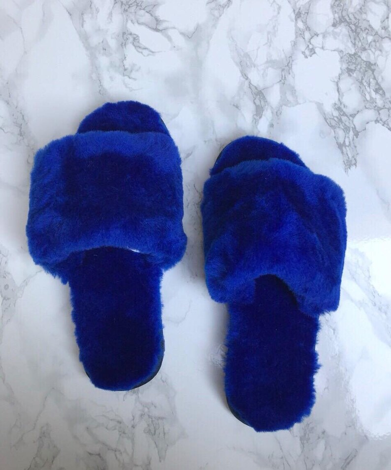 blue fluffy slides