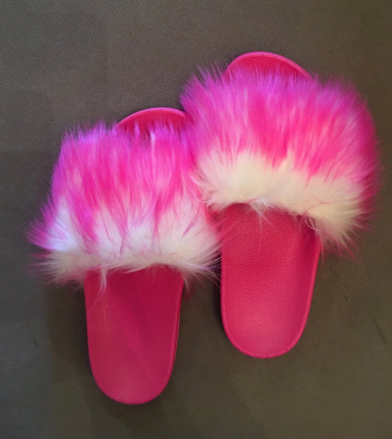Sl Fluffy Slides Name Fucshia Color Hot Pink Faux Fur Etsy