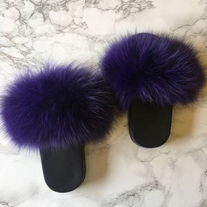 SL Mini Fluffy Slides Name Mimosa Fluffy Color Pink Fox Fur Slippers Fashion Sandals