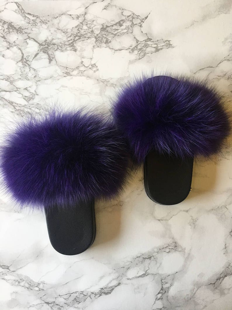 purple fluffy slides