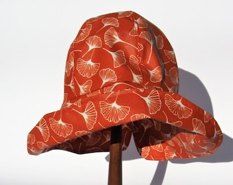 Damen Regenhut orange, Gingko Blatt Print Hut, Frühjahr/Herbst Regen Hut, size M