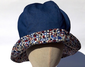 chapeau en tissu jeans, chapeau en denim réversible, chapeaux d'été boho chic printemps, chapeaux de créateurs en denim bleu, taille ML