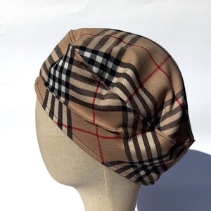 french beret tartan, lightweight wool tam beret, beige basque casual look , M 22,5 inches