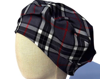 Franse baret van lichte wol, grijze Prince of Wales-baret, Franse lente-herfst-baret, maat ML