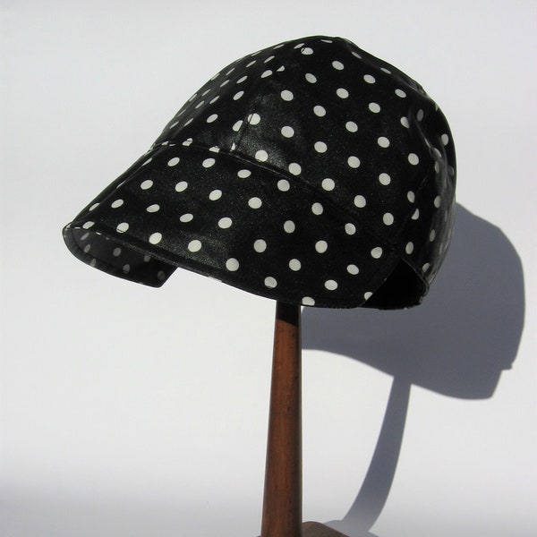 casquette visière, chapeau de pluie, casquette imperméable, pois blanc noir, taille ML