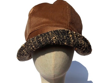 Cloche hoed, jaren '20-'30 cloche stijl hoed, corduroy hoed, hoed met strik, herfst lente hoeden, maat L