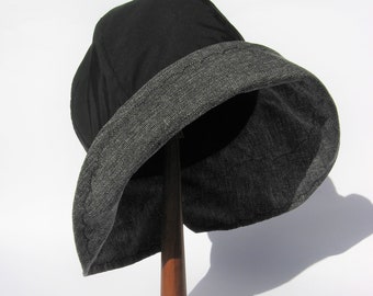 rain hat black, floppy rain hat, packable travel hat, classic foldback brim hat, size S/M
