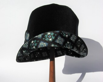 Chapeau cloche en velours, chapeau style vintage bleu nuit, chapeau femme printemps automne, grande taille