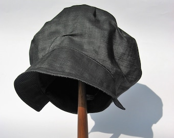 chapeau gavroche, chapeau d'été large en coton léger, casquette à visière en denim boho chic, femme chimio alopécie, bleu ou noir, taille ML