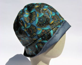 metallic blauwe cloche hoed, lente herfst waterdichte hoed, jaren '30 retro klokstijl hoed, maat M