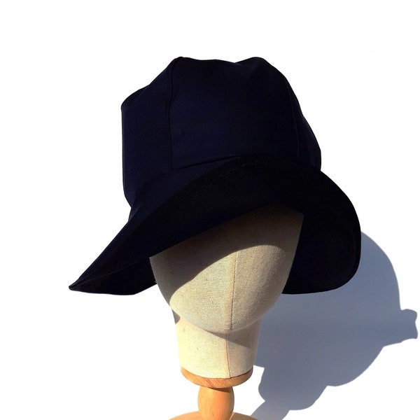 chapeau de pluie femme, chapeau déperlant bleu nuit, chapeau de voyage printemps automne, taille M