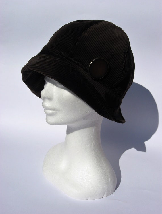 Brown Corduroy Cloche Hat 20s-30s Style 