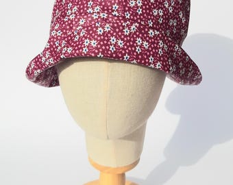 cappello cloche floreale, cappello impermeabile fuxia, cappello anti pioggia primavera autunno,  leggero e tascabile, taglia M