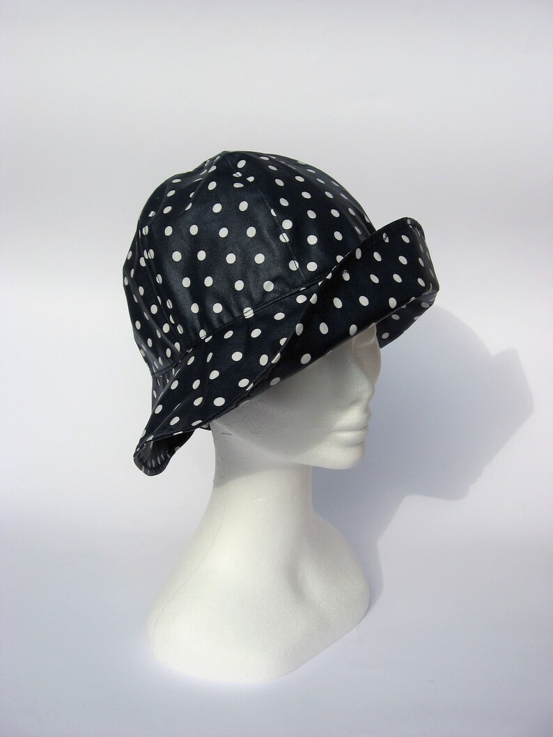 Rain hat for women navy blue dots wide brime rain hat medium Etsy