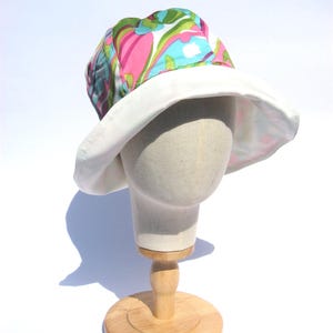 floral summer hat, cotton sun hat, gardening hat, beach summer festival hat, size XL image 1