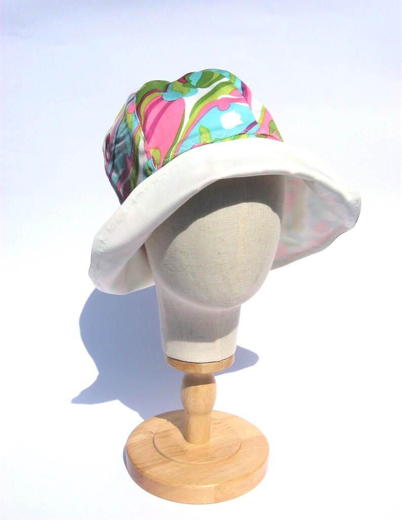 floral summer hat, cotton sun hat, gardening hat, beach summer festival hat, size XL image 1