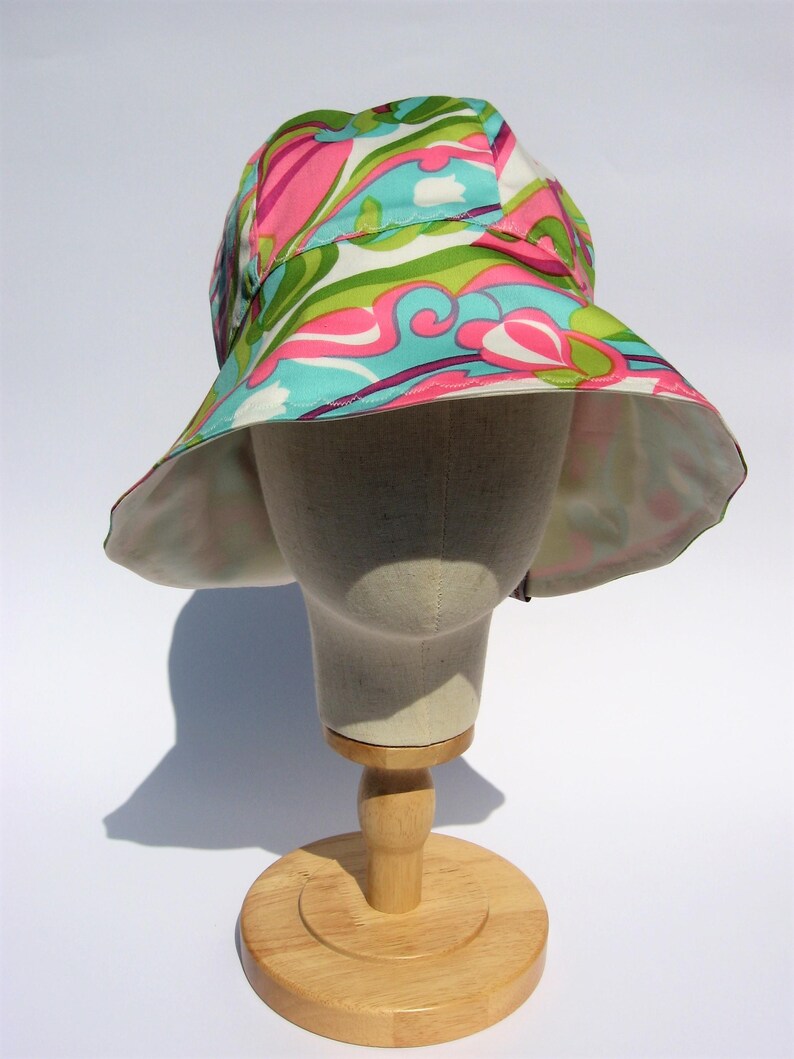 floral summer hat, cotton sun hat, gardening hat, beach summer festival hat, size XL image 4