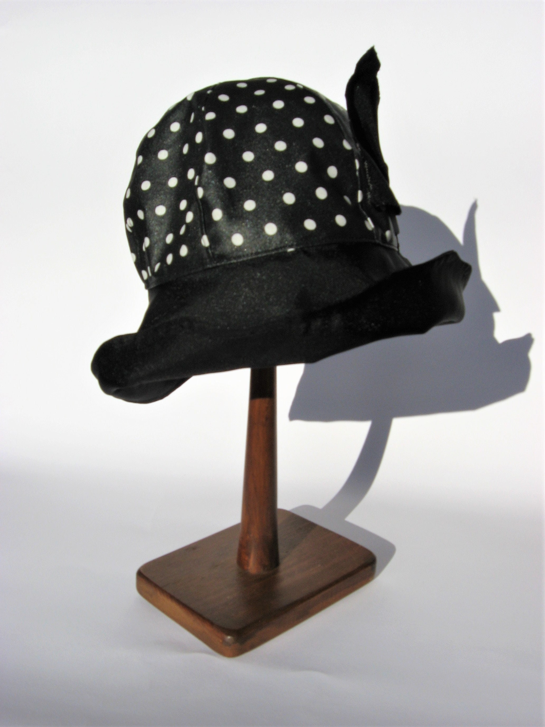 Rain Cloche Hat Black Dots Floppy 