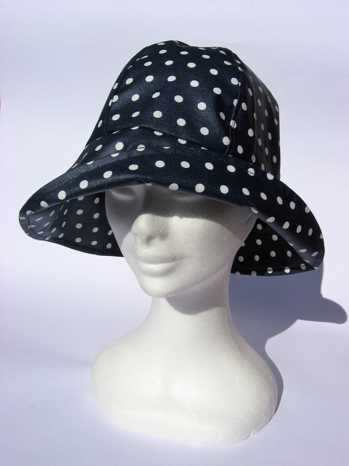 Womens bucket rain hat black or blue polka dots hat stunny Etsy
