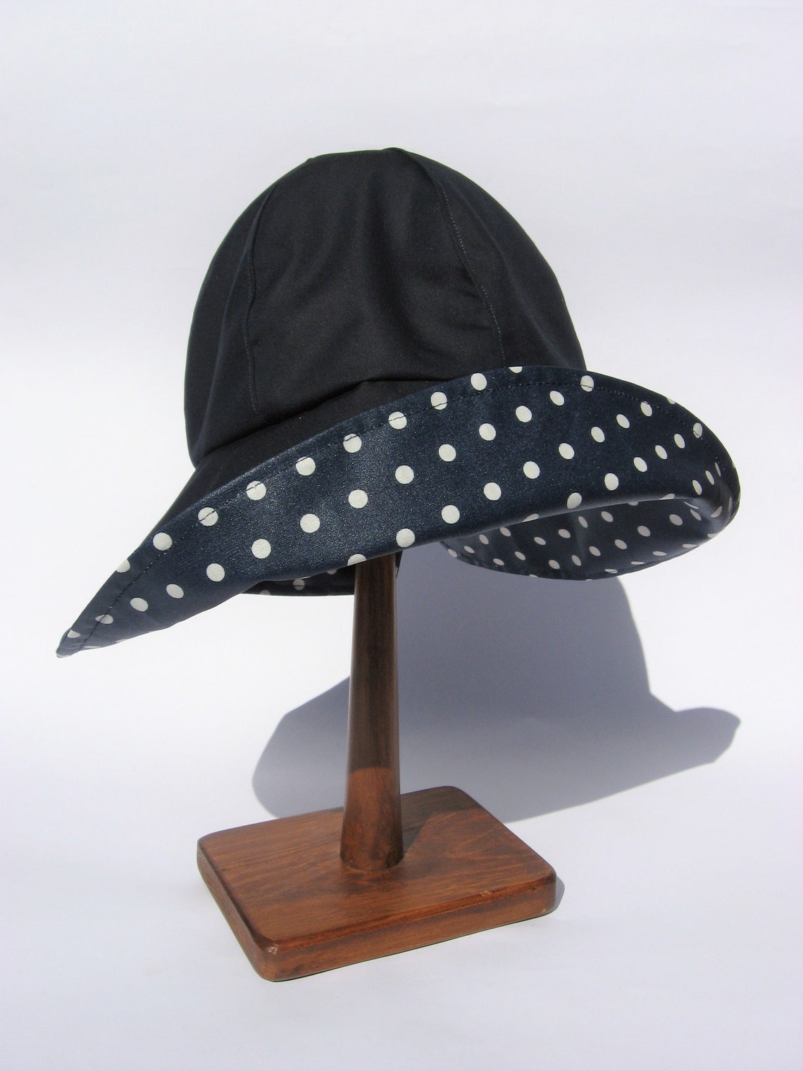 Womens Navy Blue Rain Hat Wide Brim Floppy Hat Blue Dots Etsy