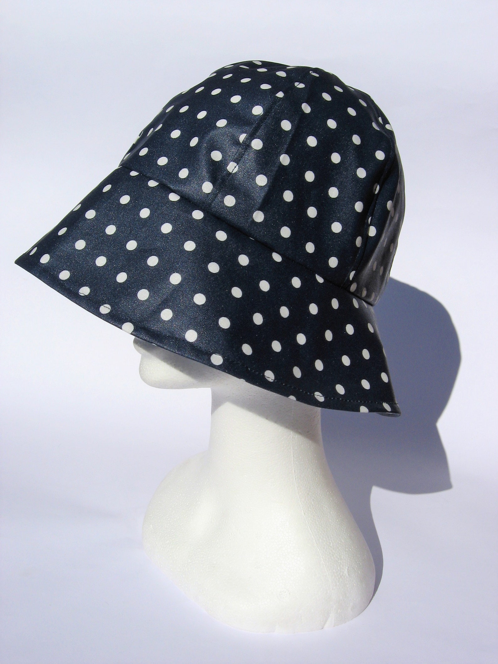 Womens bucket rain hat black or blue polka dots hat stunny Etsy