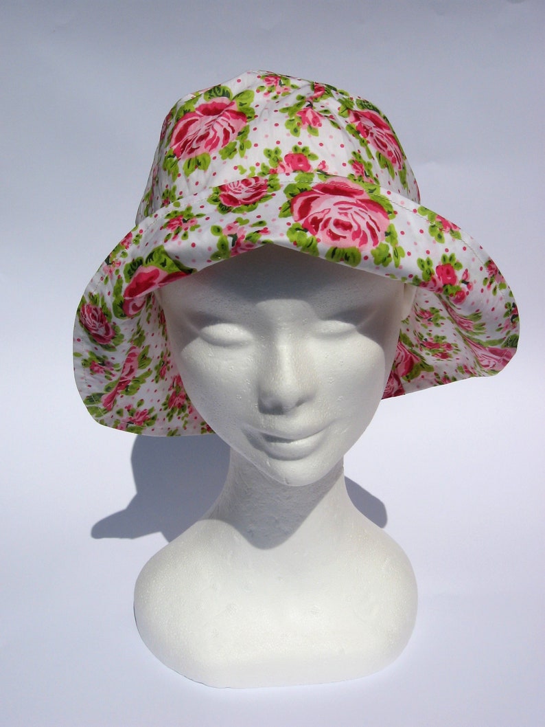womens floral print rain hat floppy rain hat bucket rain hat medium or large size fairy rain hat