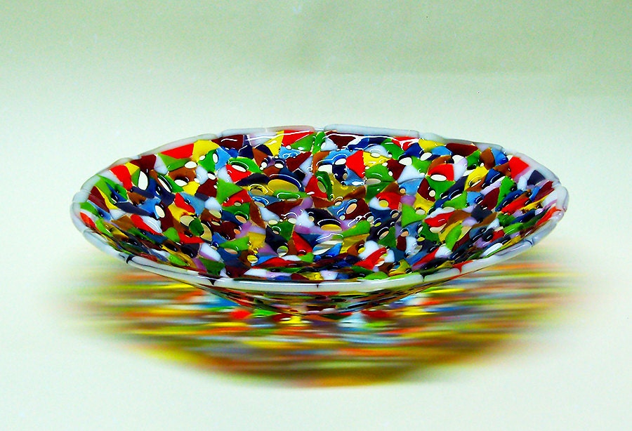 Fused Glass Bowl Handmade Different Color Glass For Fruit Etsy