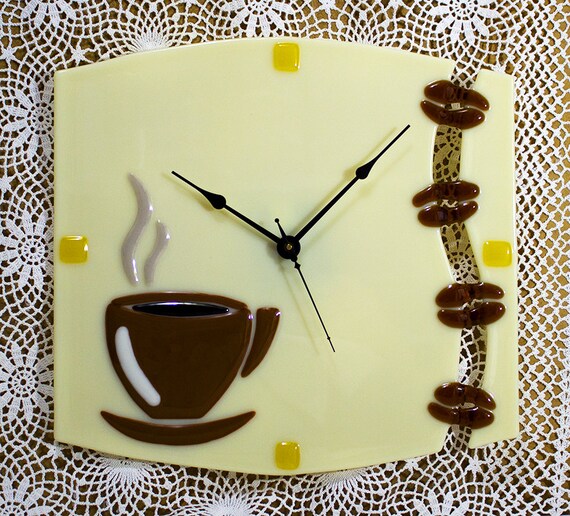 Items Similar To Wall Clock Handmade Fused Glass With Cup Of